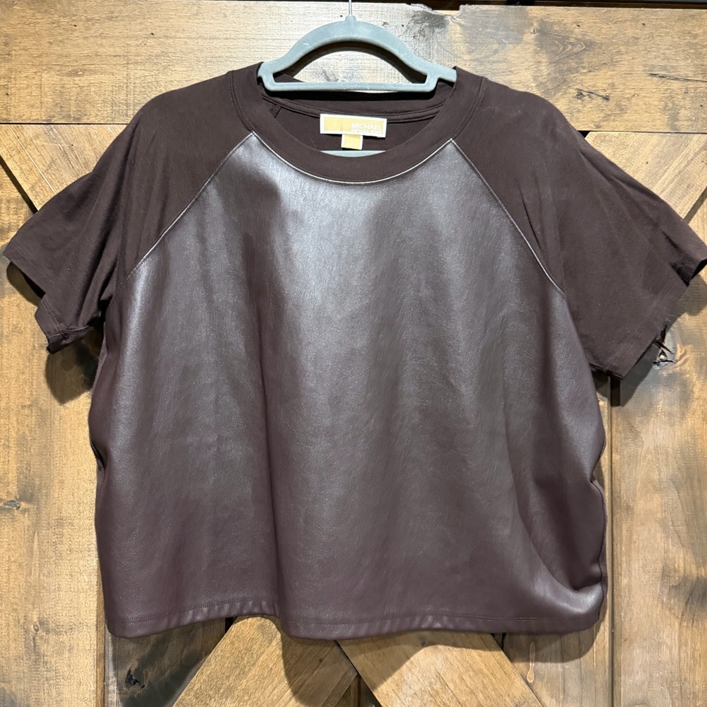 NWOT Michael Kors Faux Leather Relaxed Cropped Tee